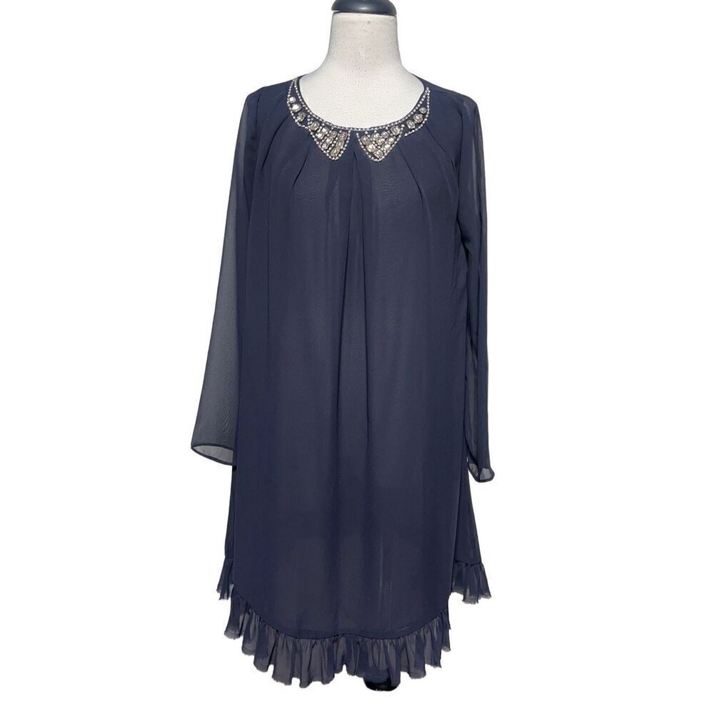 Victoria's Secret Blue Long Sleeve Sheer Chiffon Embellished Dress Size XS